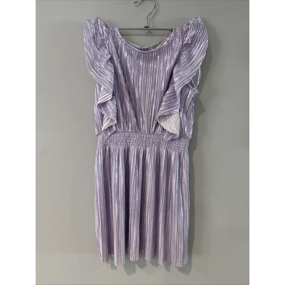 Crewcuts Girls Flutter Sleeve Purple Shimmer Dress A Line Fit & Flare XS 4 5